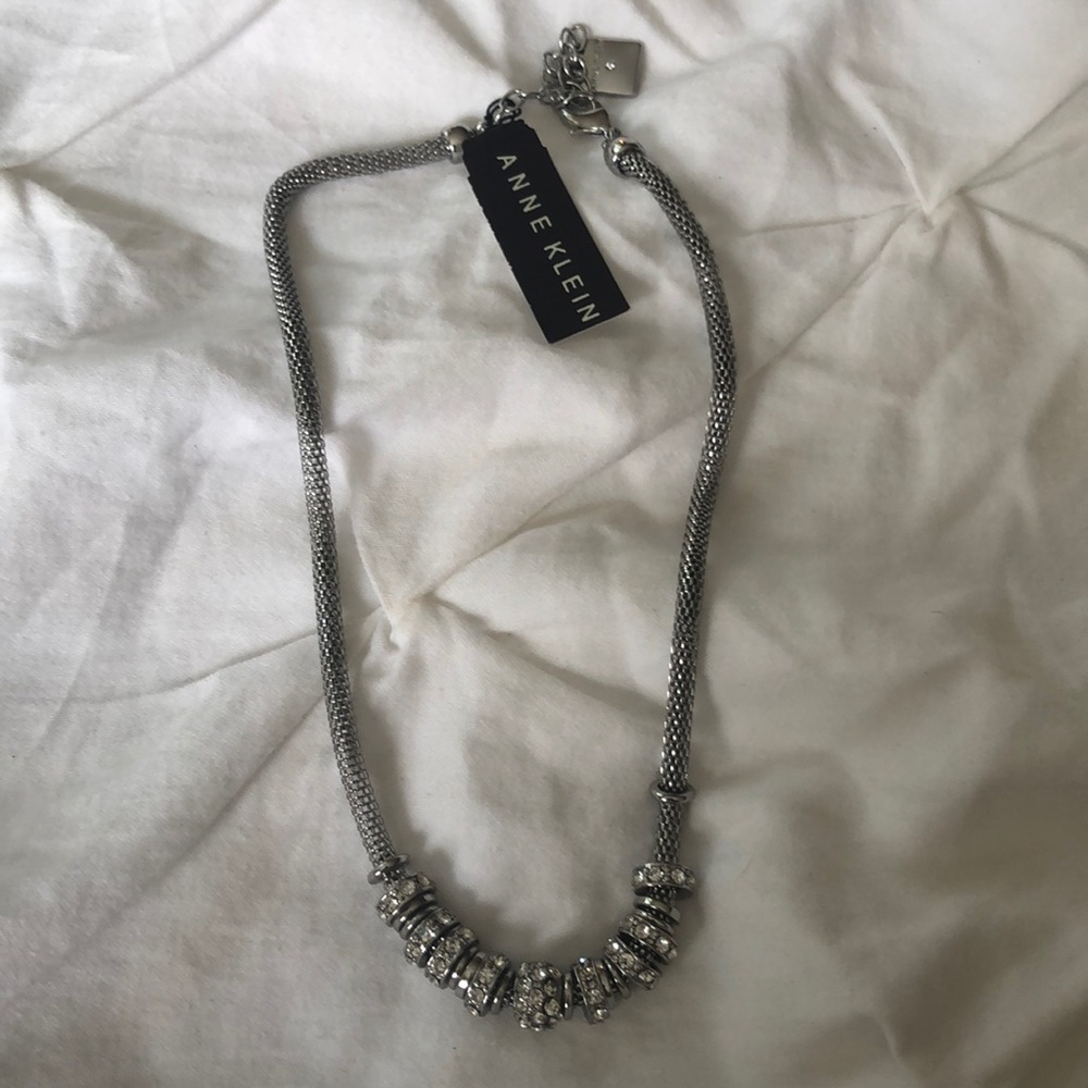 Anne Klein tube necklace gem and silver charms